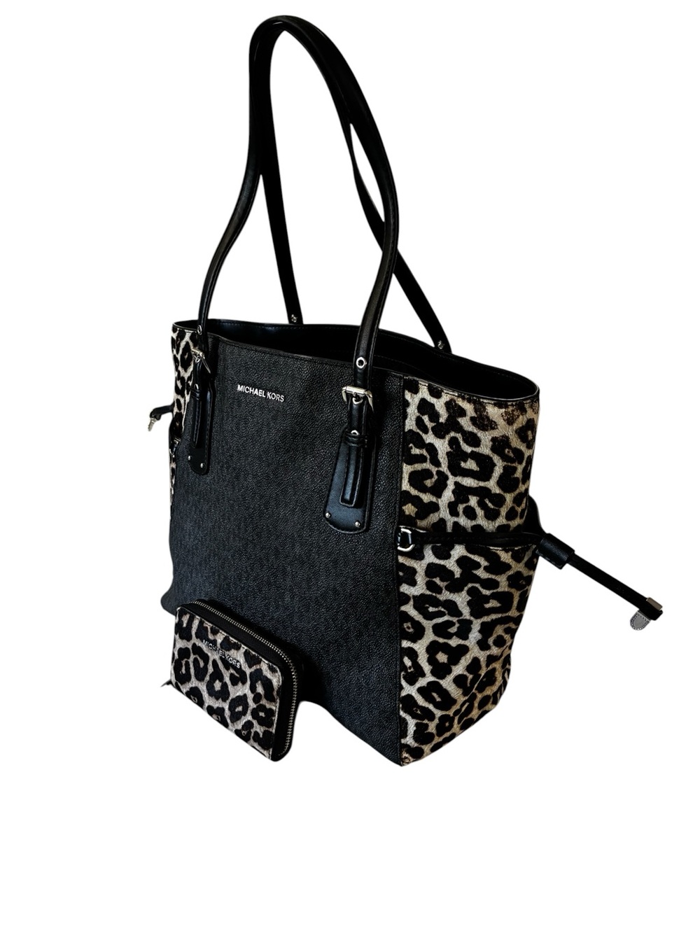 Michael Kors Black Tote with Leopard-Print Panels and Matching Wallet - Picture 3 of 11